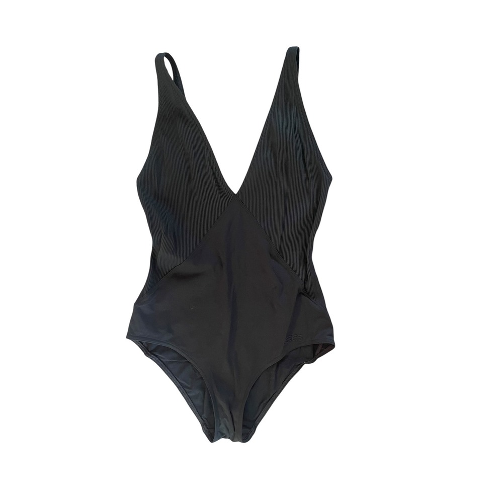 Eres Dark Navy Ribbed V-Neck One Piece Swimsuit Made in Italy US 10 FR 42